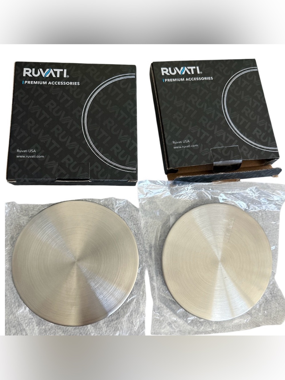 Bundle of 2 Ruvati Sink Disposal Drain Covers, Brushed Stainless Steel - RVA1035